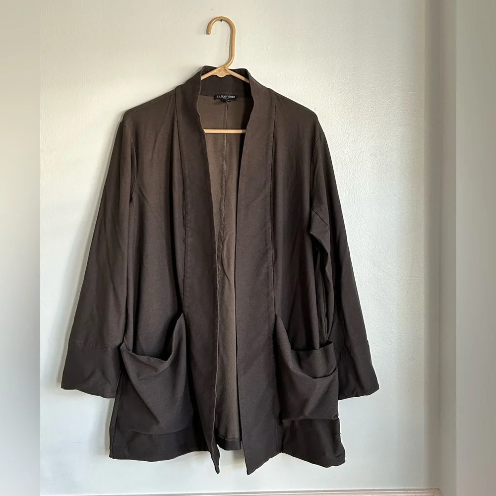 Eileen Fisher Brown Blazer Jacket Plus Size 1X Classic Career Office Casual - Picture 2 of 6